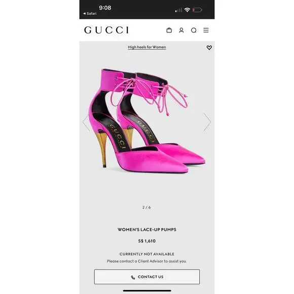 New GUCCI WOMEN'S HIGH HEEL PUMP In Fuchsia Satin retail $1050 - Picture 2 of 5